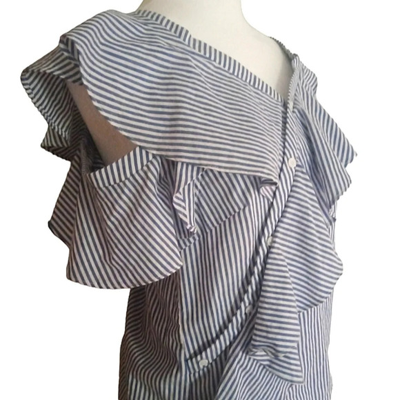 Do+Be Blue White Striped Cotton Ruffle Sleeve Blouse Size Small - Picture 4 of 7